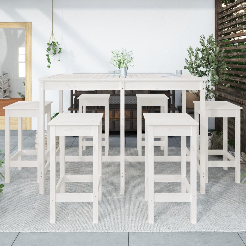 7-delige Tuinbarset massief grenenhout wit