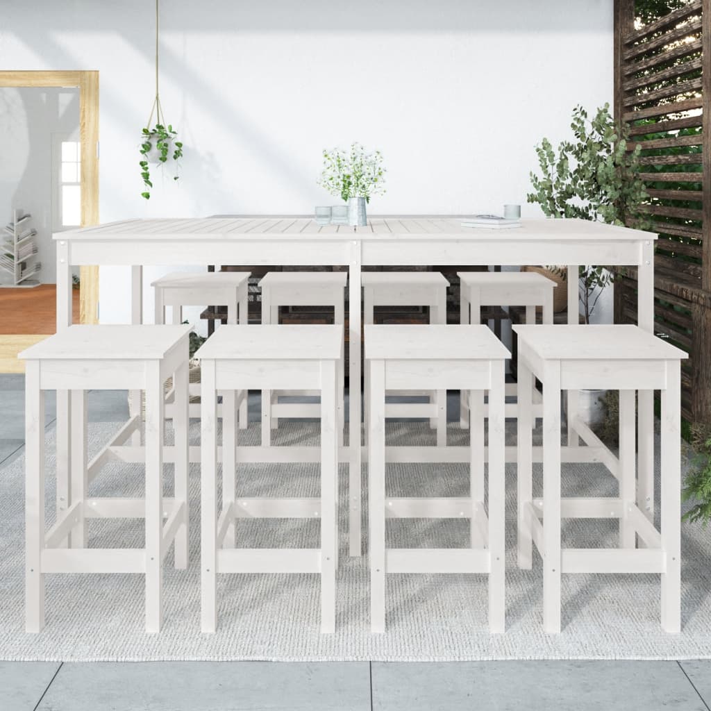 9-delige Tuinbarset massief grenenhout wit