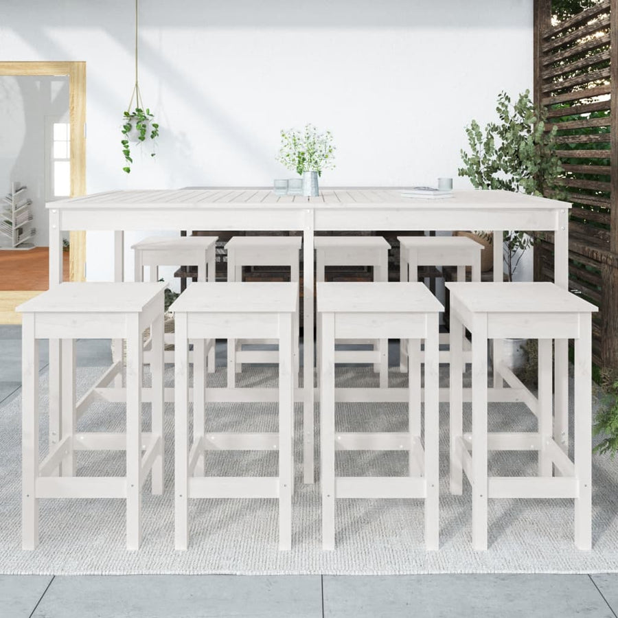 9-delige Tuinbarset massief grenenhout wit