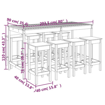 9-delige Tuinbarset massief grenenhout wit