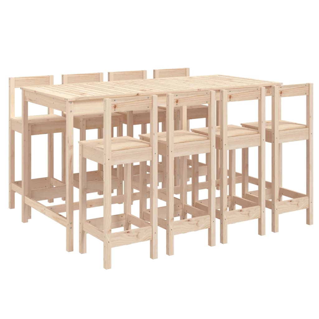 9-Delige Barset Massief Grenenhout Naturel