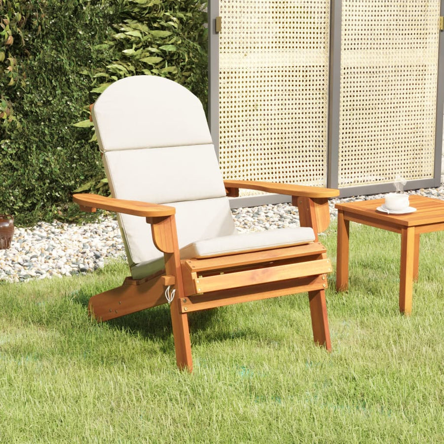 Tuinstoel Adirondack Met Kussens Massief Acaciahout 1 Bruin en crème Zonder voetensteun