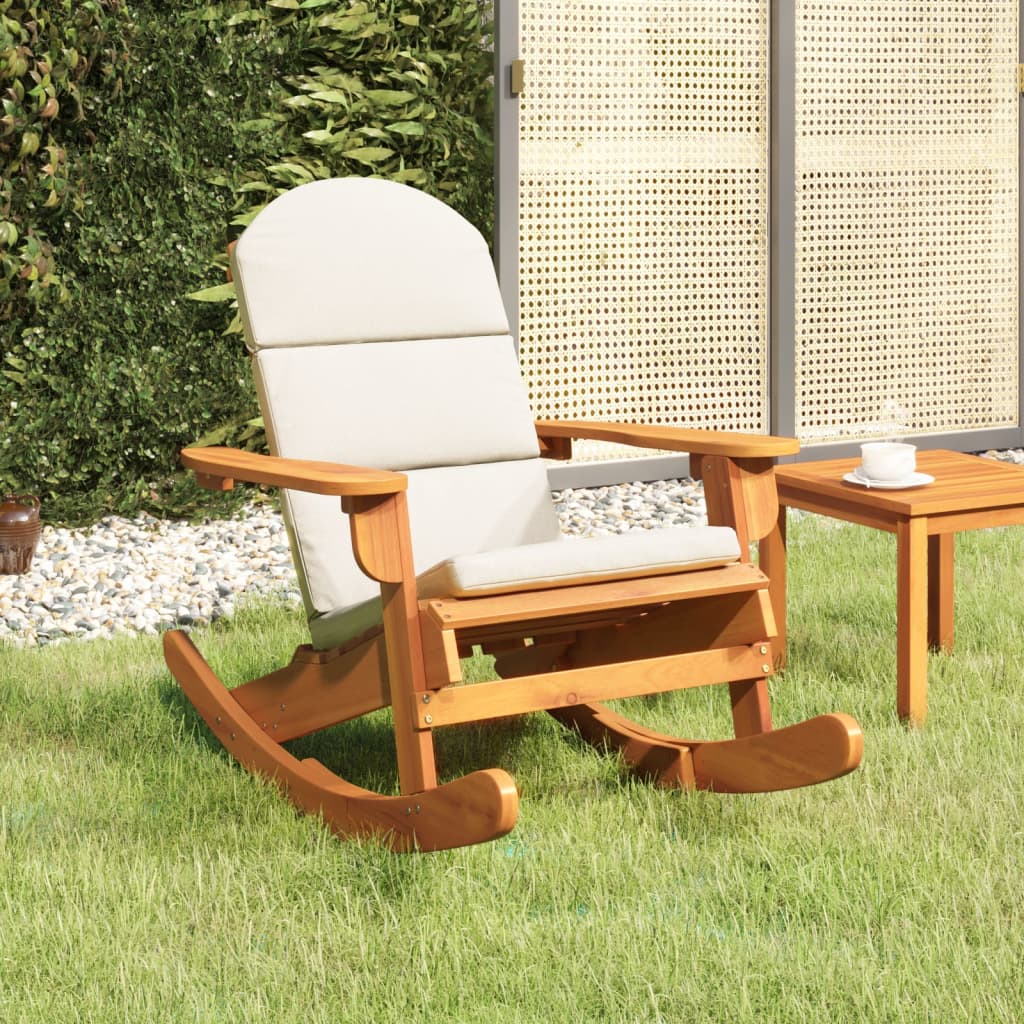 Schommelstoel Adirondack Met Kussens Massief Acaciahout Bruin en crème