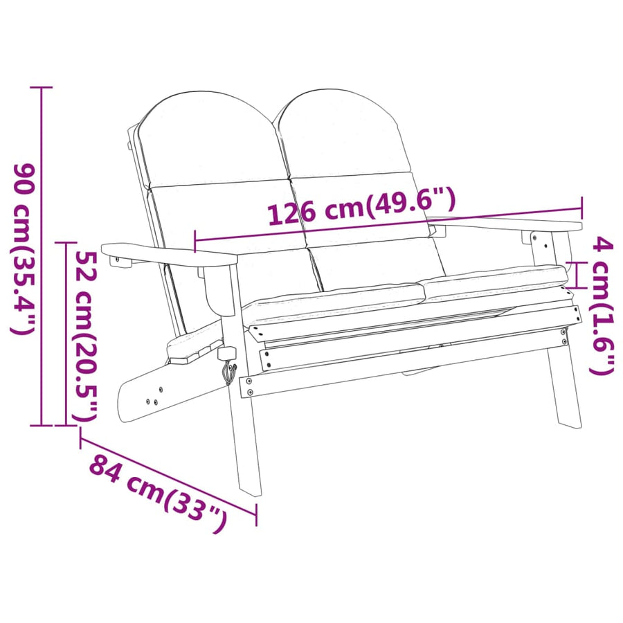 Tuinbank Adirondack Met Kussens 126 Cm Massief Acaciahout Crèmewit Ja