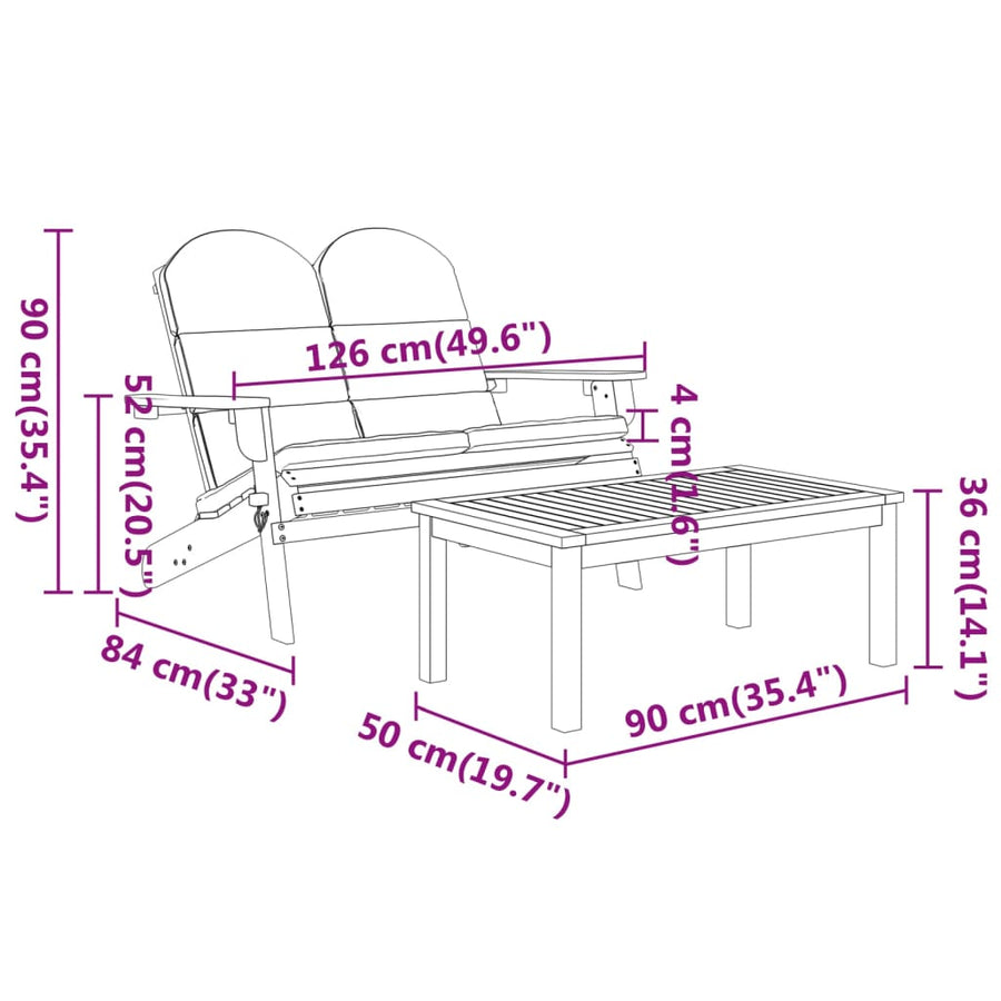2-Delige Loungeset Adirondack Massief Acaciahout Donkergrijs