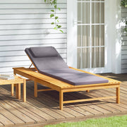 Sun lounger with dark grey cushion and headrest solid acacia wood