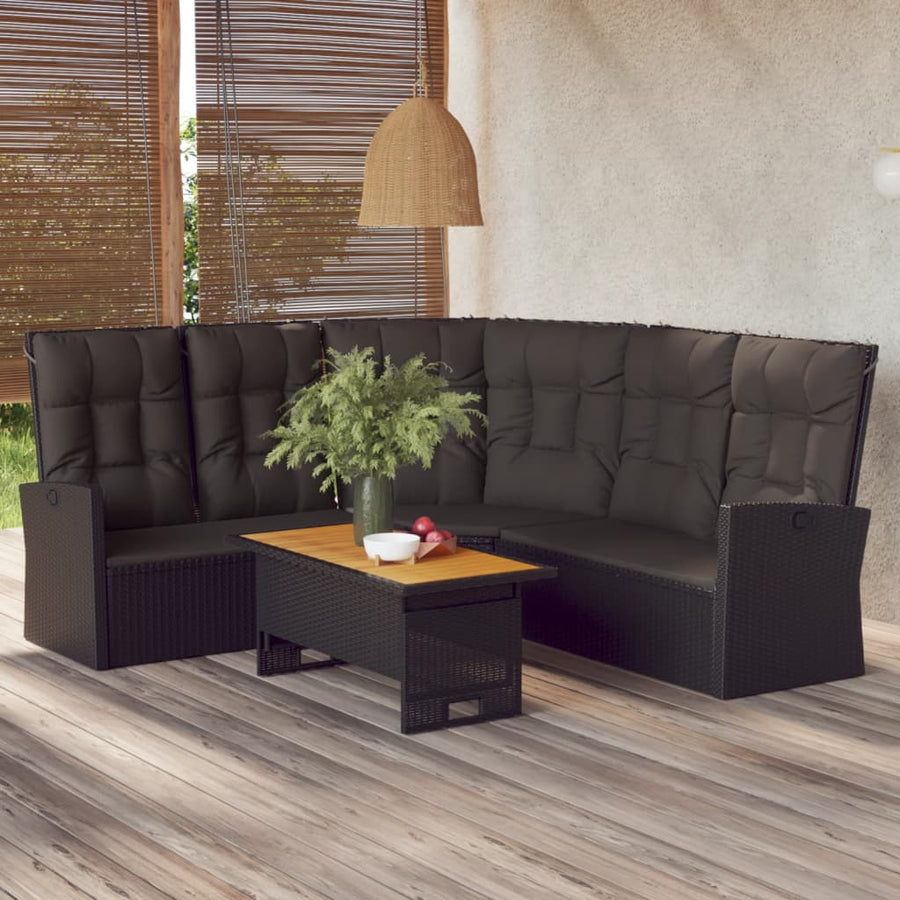 -Delige Loungeset Met Kussens Poly Rattan Zwart