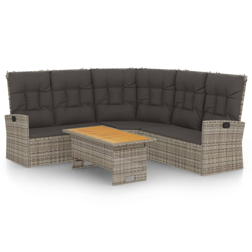 -Delige Loungeset Met Kussens Poly Rattan Grijs