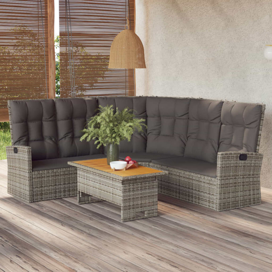 -Delige Loungeset Met Kussens Poly Rattan Grijs