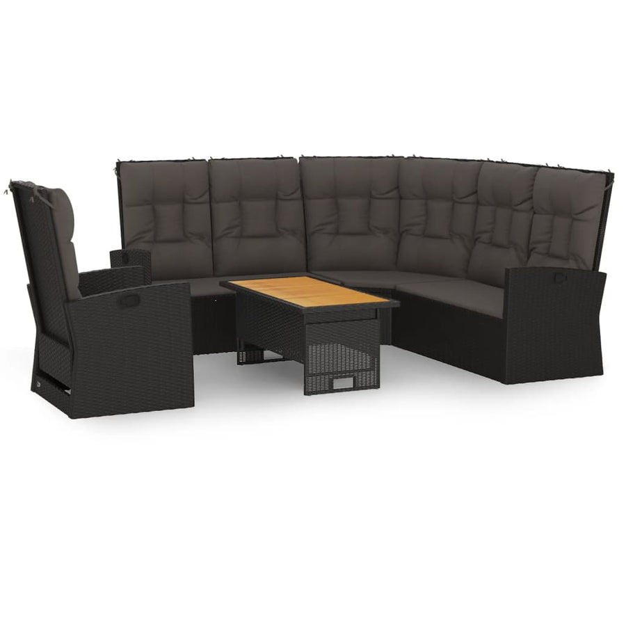 -Delige Loungeset Met Kussens Poly Rattan Zwart