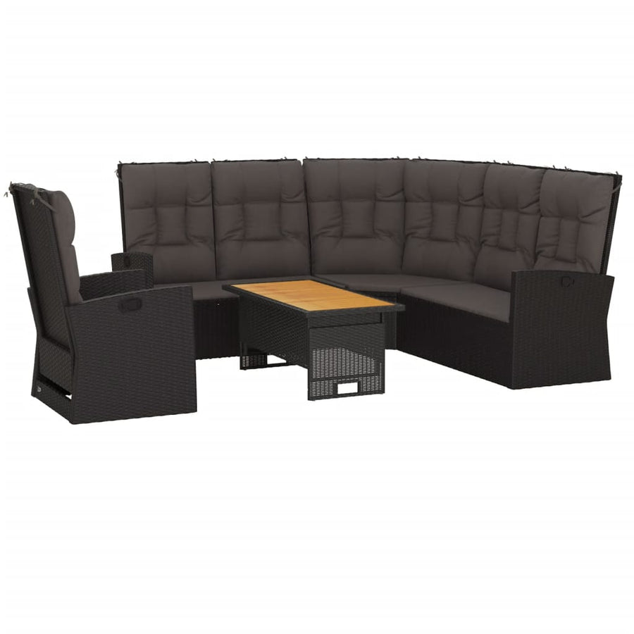 -Delige Loungeset Met Kussens Poly Rattan Zwart