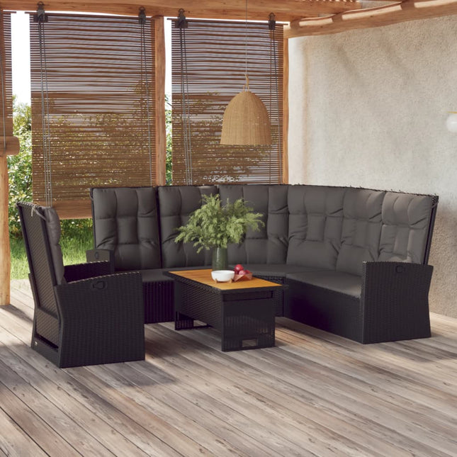 -Delige Loungeset Met Kussens Poly Rattan Zwart