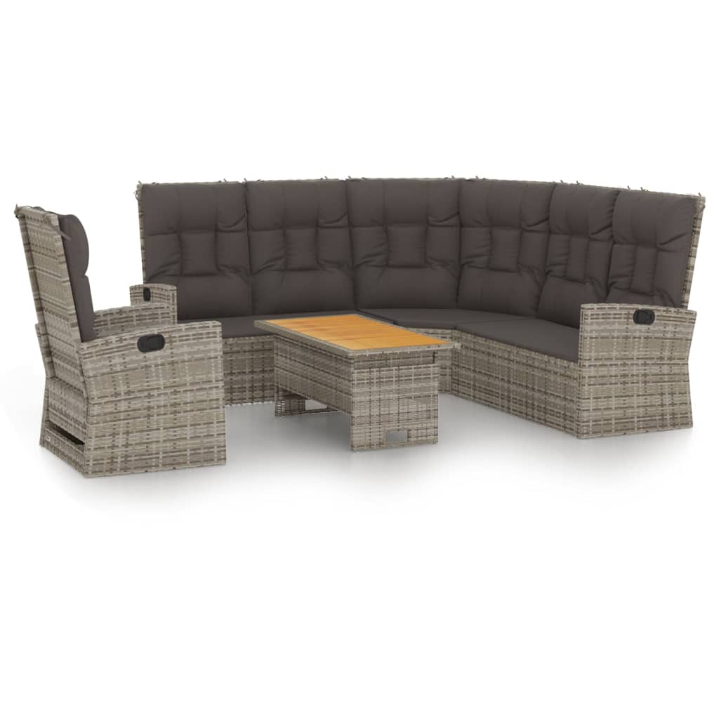 Loungeset Met Kussens Poly Rattan Grijs