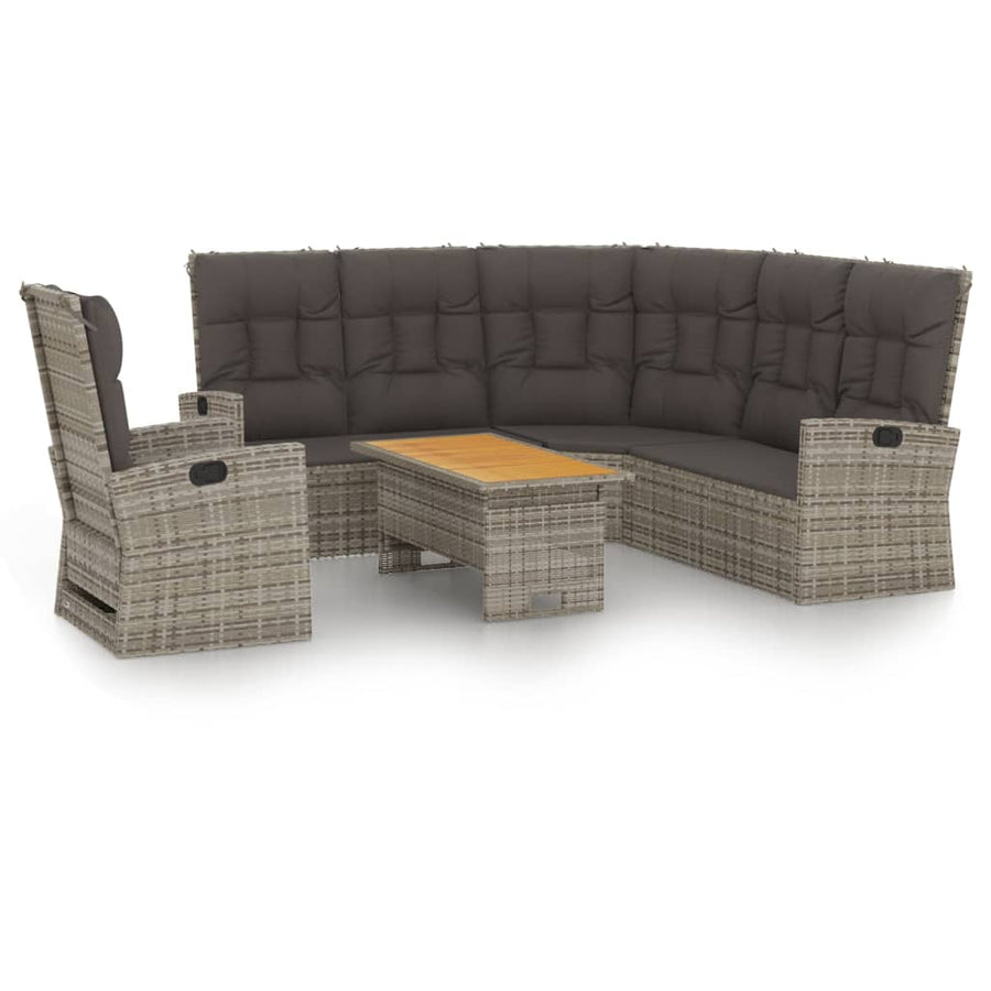 Loungeset Met Kussens Poly Rattan Grijs