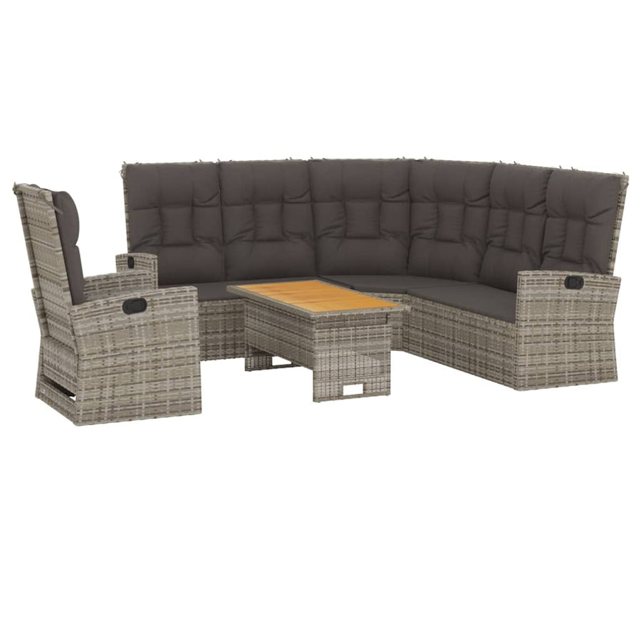 Loungeset Met Kussens Poly Rattan Grijs