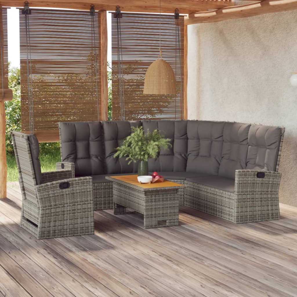 Loungeset Met Kussens Poly Rattan Grijs