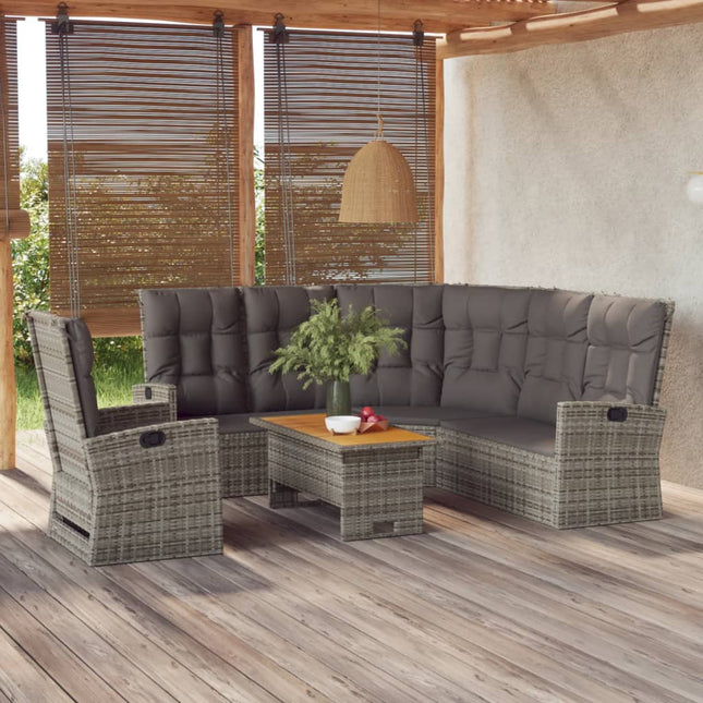 -Delige Loungeset Met Kussens Poly Rattan Grijs