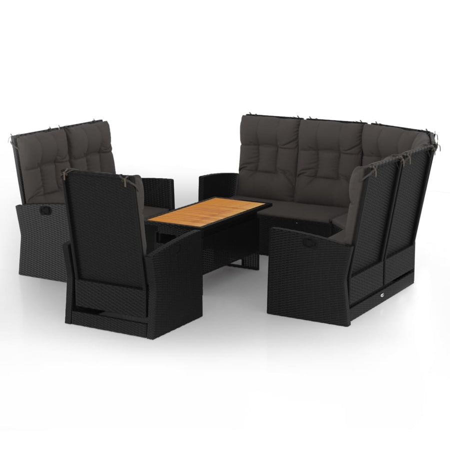 4-delige Loungeset met kussens poly rattan zwart