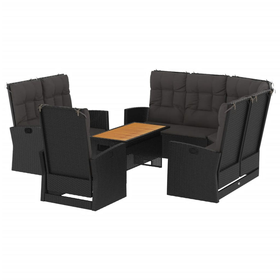 4-delige Loungeset met kussens poly rattan zwart