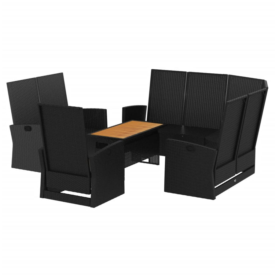 4-delige Loungeset met kussens poly rattan zwart