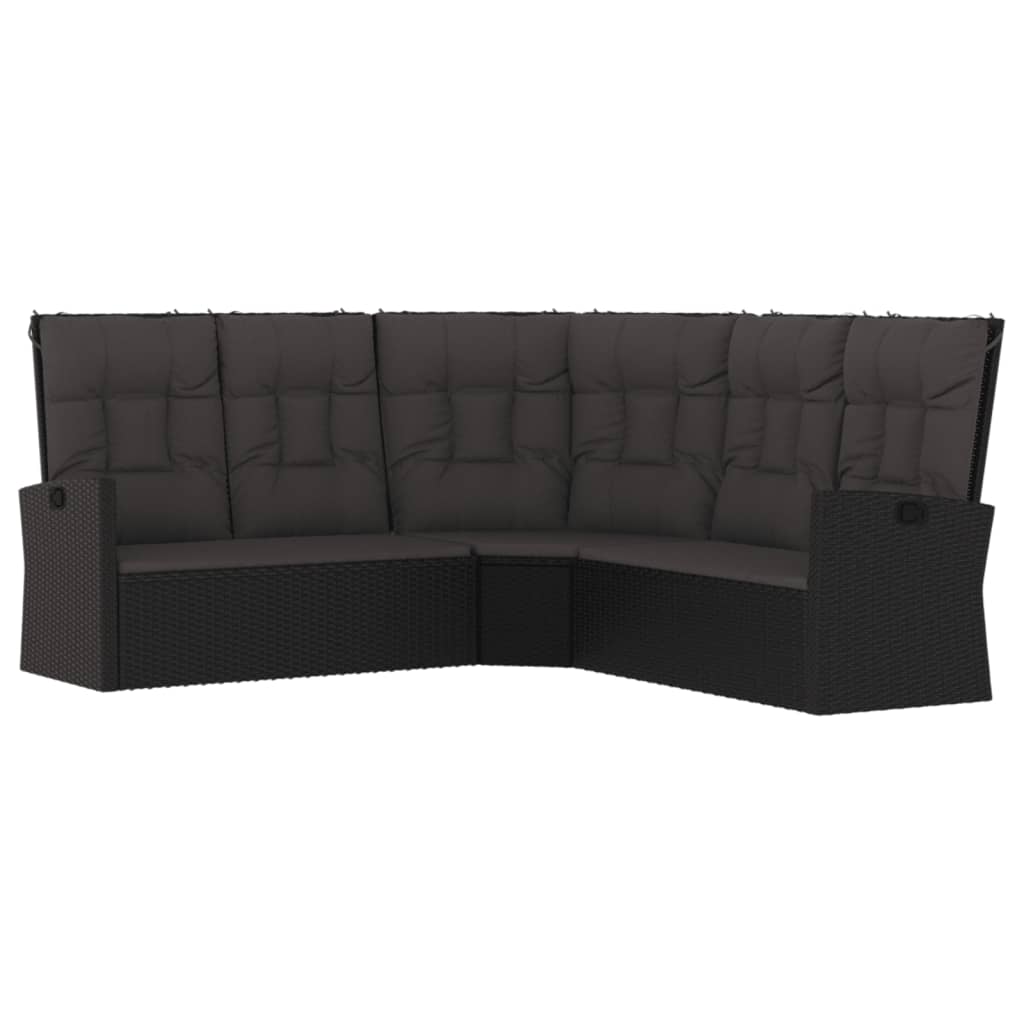 4-delige Loungeset met kussens poly rattan zwart