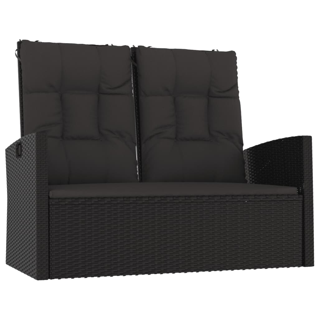 4-delige Loungeset met kussens poly rattan zwart