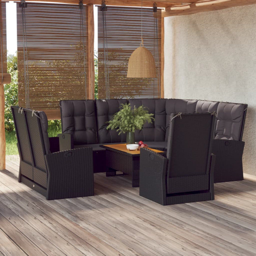 4-delige Loungeset met kussens poly rattan zwart