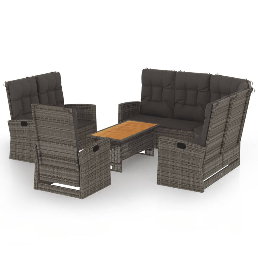4-delige Loungeset met kussens poly rattan grijs