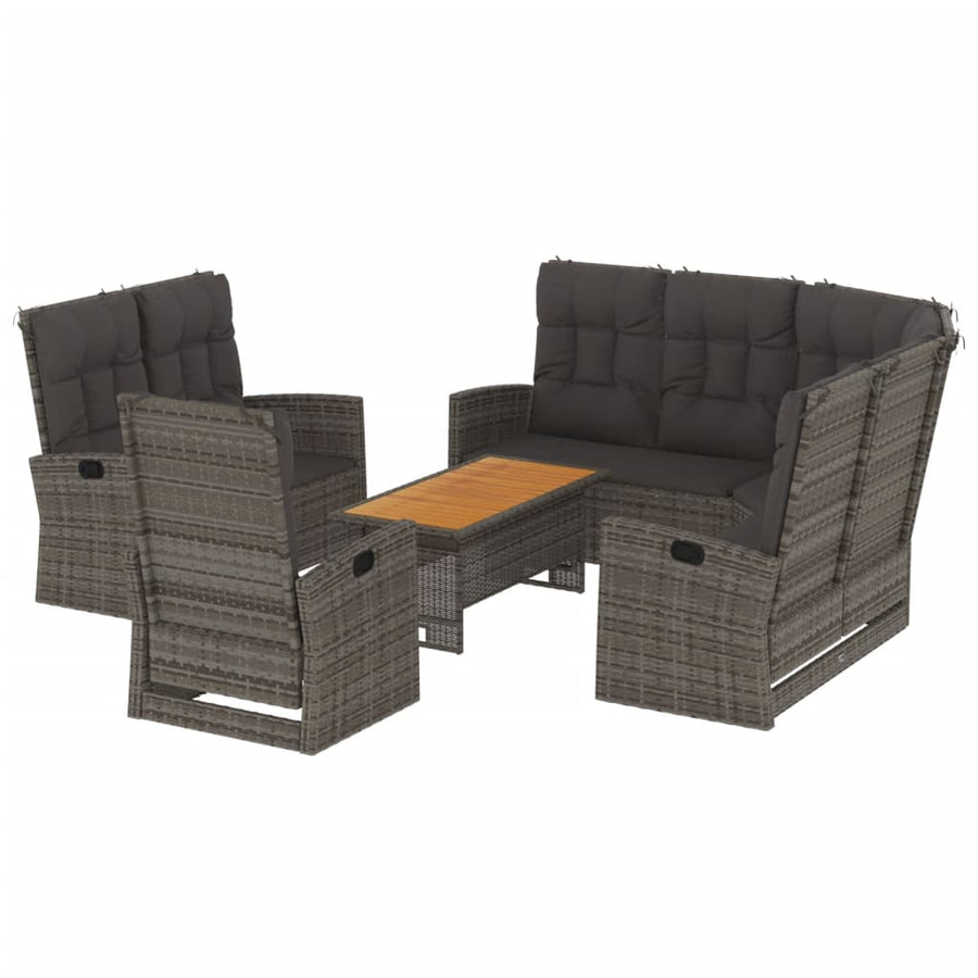4-delige Loungeset met kussens poly rattan grijs