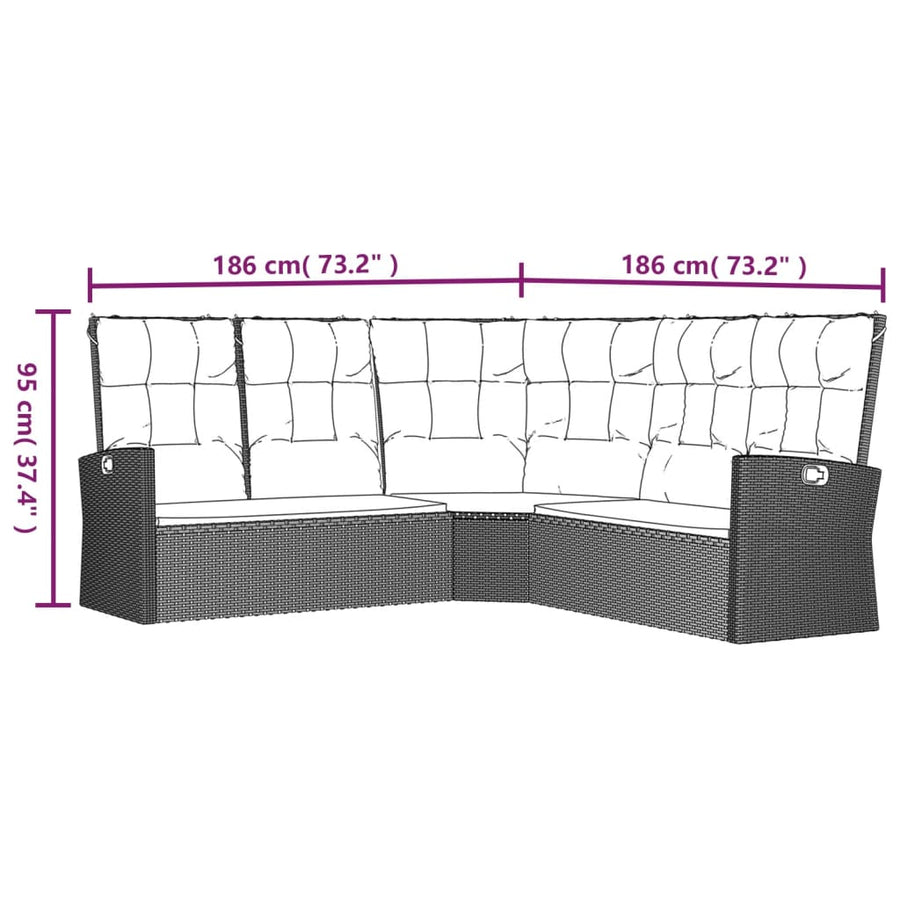 4-delige Loungeset met kussens poly rattan grijs