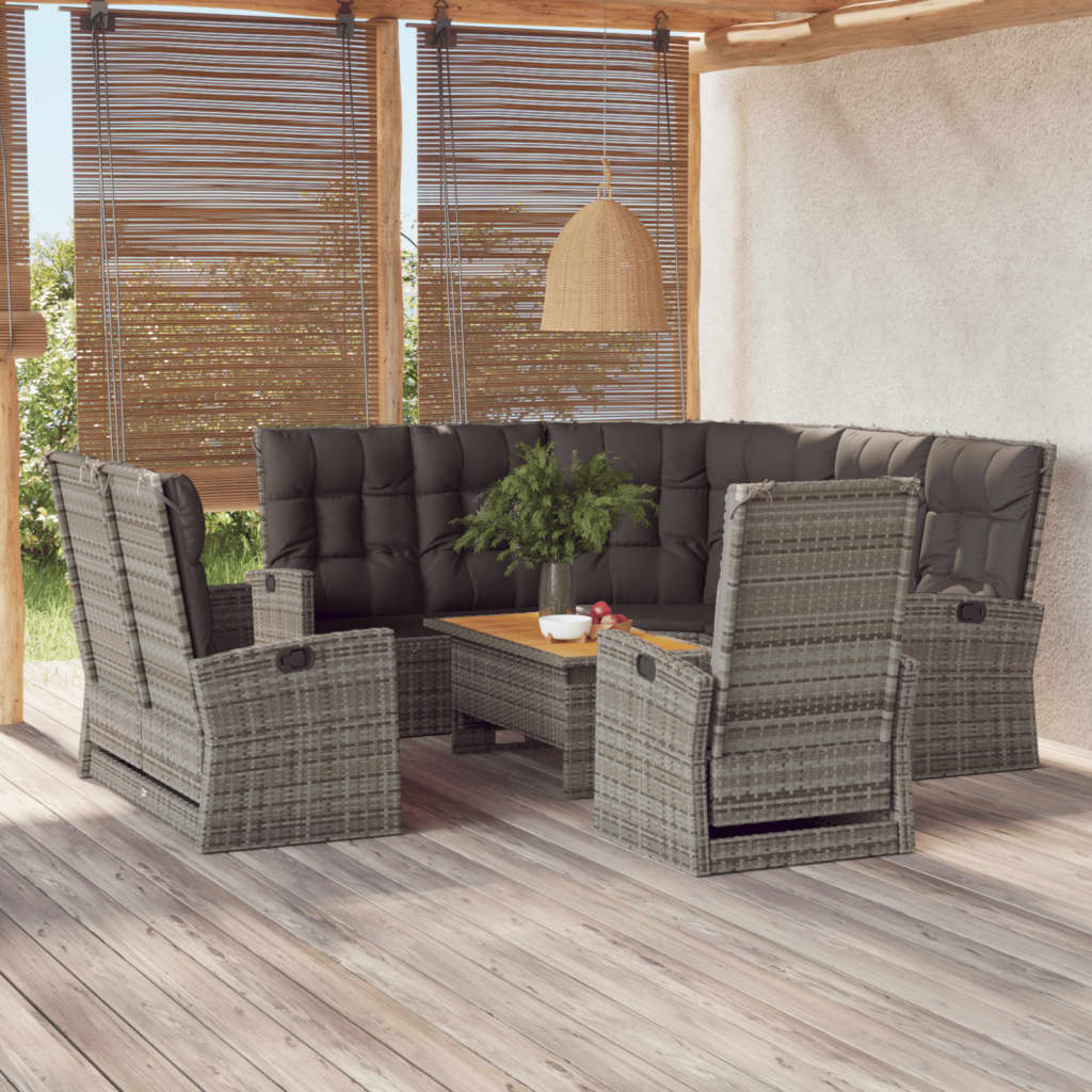 4-delige Loungeset met kussens poly rattan grijs