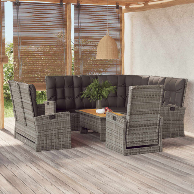 4-Delige Loungeset Met Kussens Poly Rattan Grijs