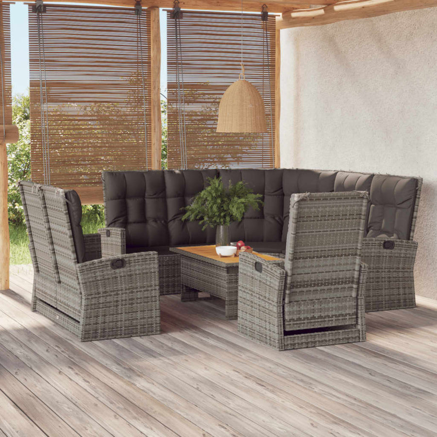 4-delige Loungeset met kussens poly rattan grijs
