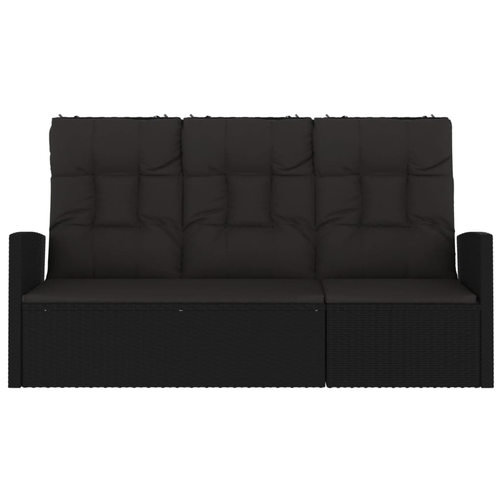 Tuinbank Verstelbaar Met Kussens 73 Cm Poly Rattan Zwart