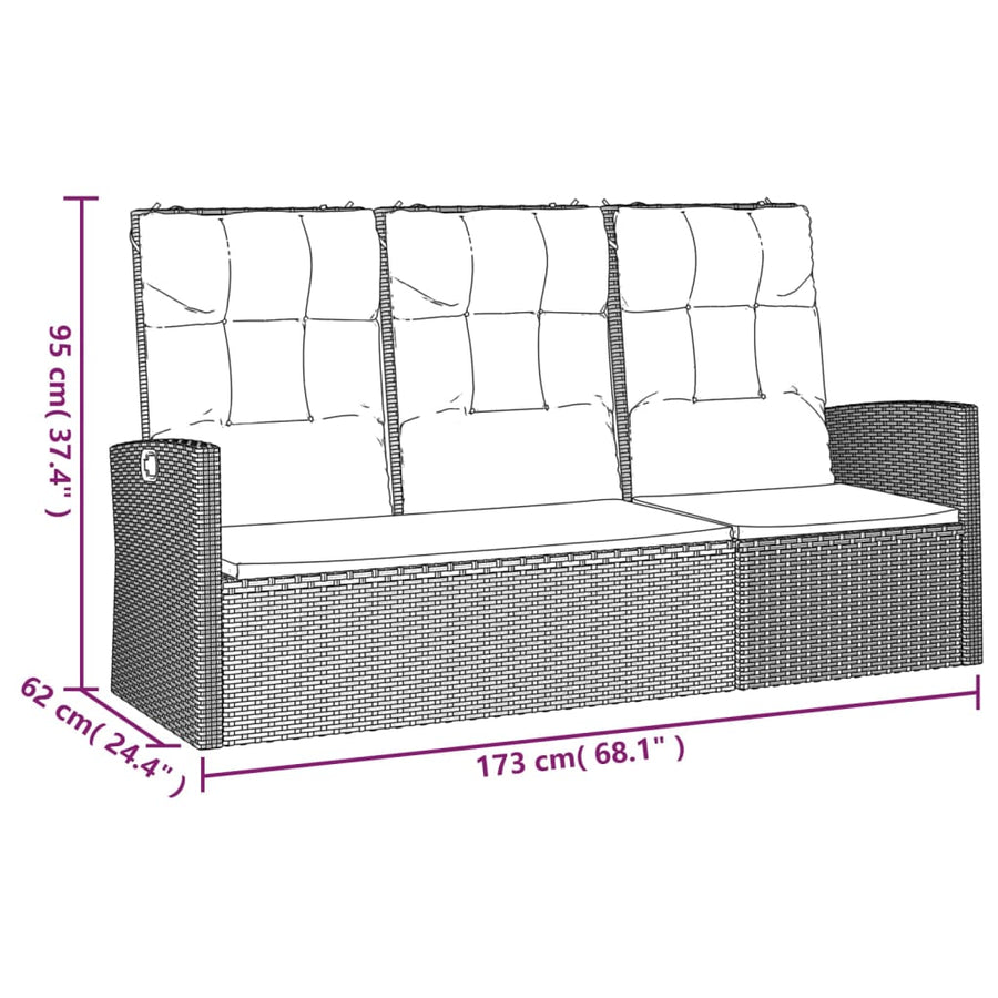 Tuinbank Verstelbaar Met Kussens 73 Cm Poly Rattan Zwart