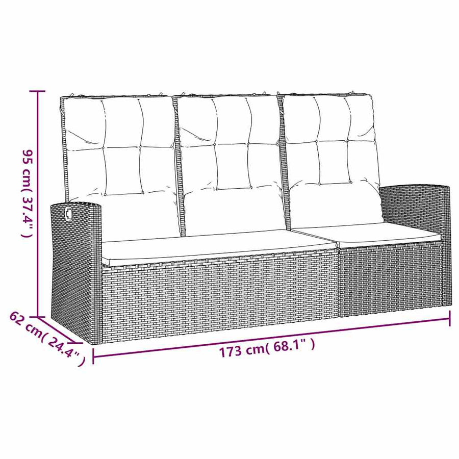 Tuinbank Verstelbaar Met Kussens 173 Cm Poly Rattan Grijs