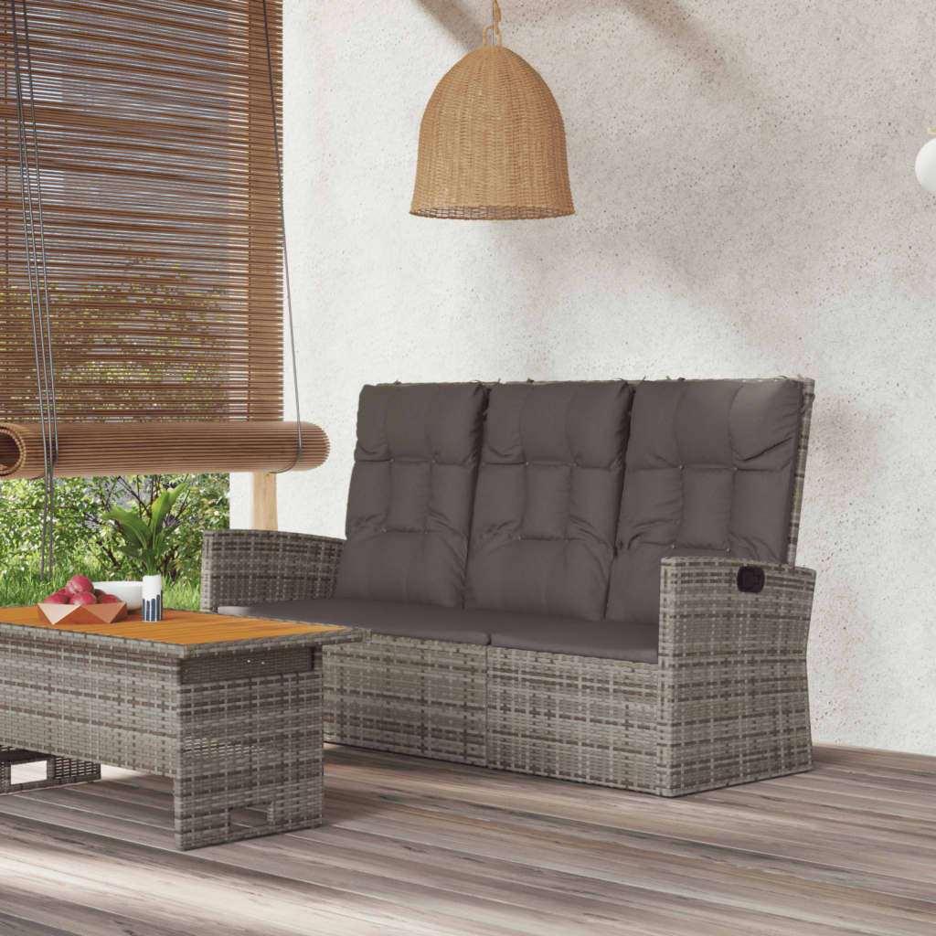 Tuinbank Verstelbaar Met Kussens 173 Cm Poly Rattan Grijs