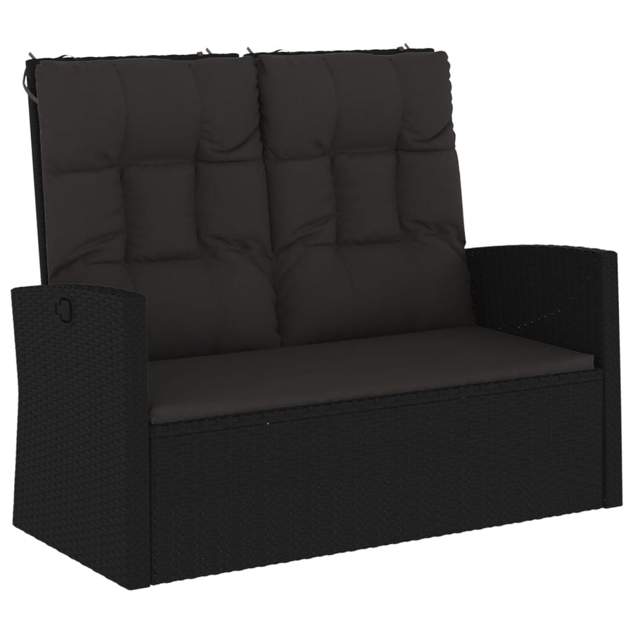 Tuinbank Verstelbaar Met Kussens 8 Cm Poly Rattan Zwart