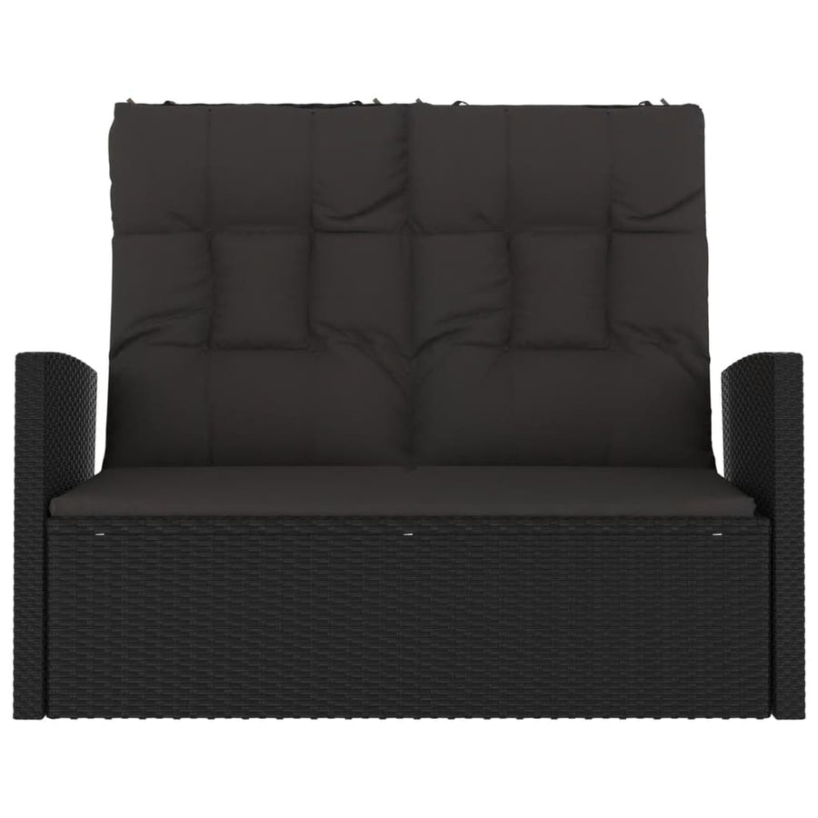 Tuinbank Verstelbaar Met Kussens 8 Cm Poly Rattan Zwart