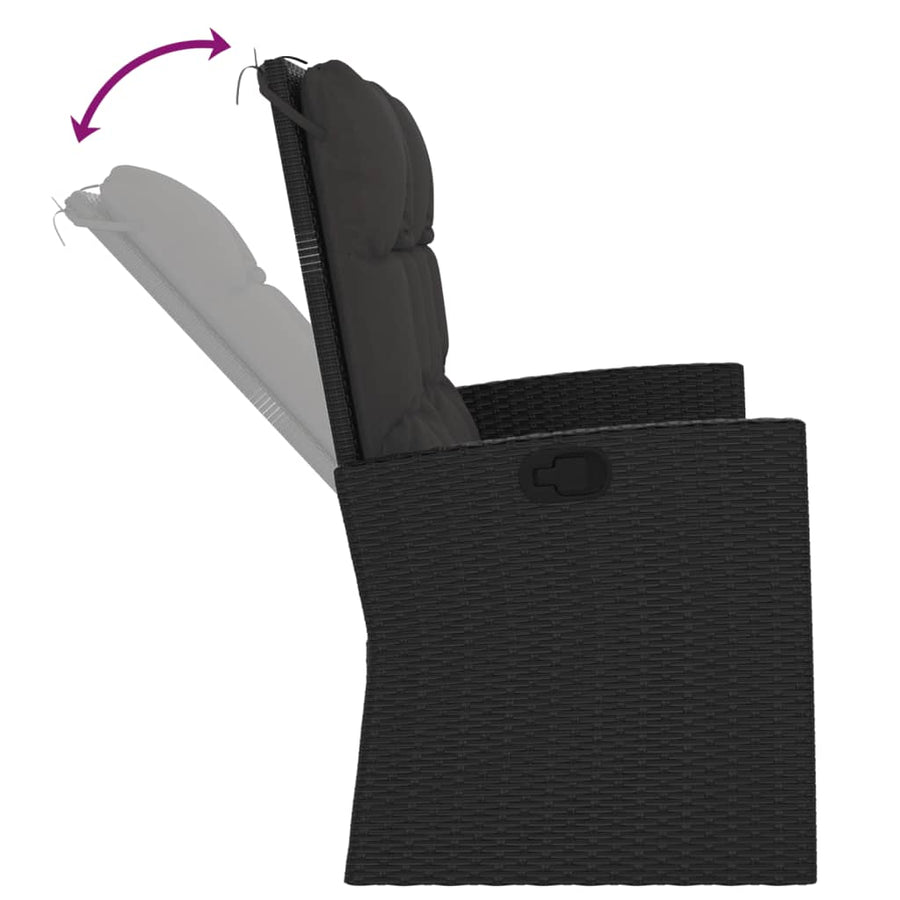 Tuinbank Verstelbaar Met Kussens 8 Cm Poly Rattan Zwart