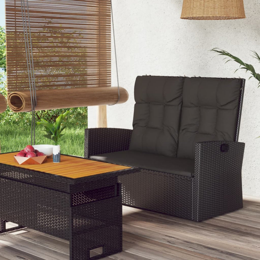 Tuinbank Verstelbaar Met Kussens 8 Cm Poly Rattan Zwart