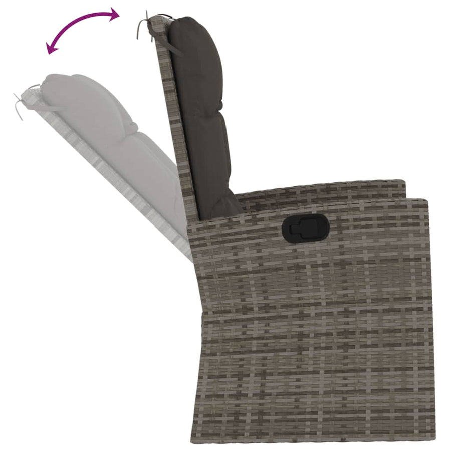 Tuinbank Verstelbaar Met Kussens 118 Cm Poly Rattan Grijs