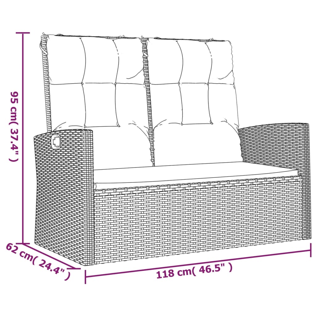 Tuinbank Verstelbaar Met Kussens 118 Cm Poly Rattan Grijs