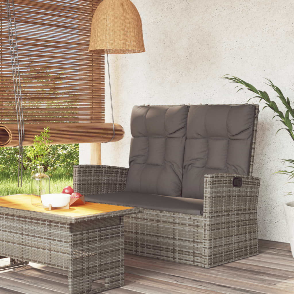 Tuinbank Verstelbaar Met Kussens 118 Cm Poly Rattan Grijs