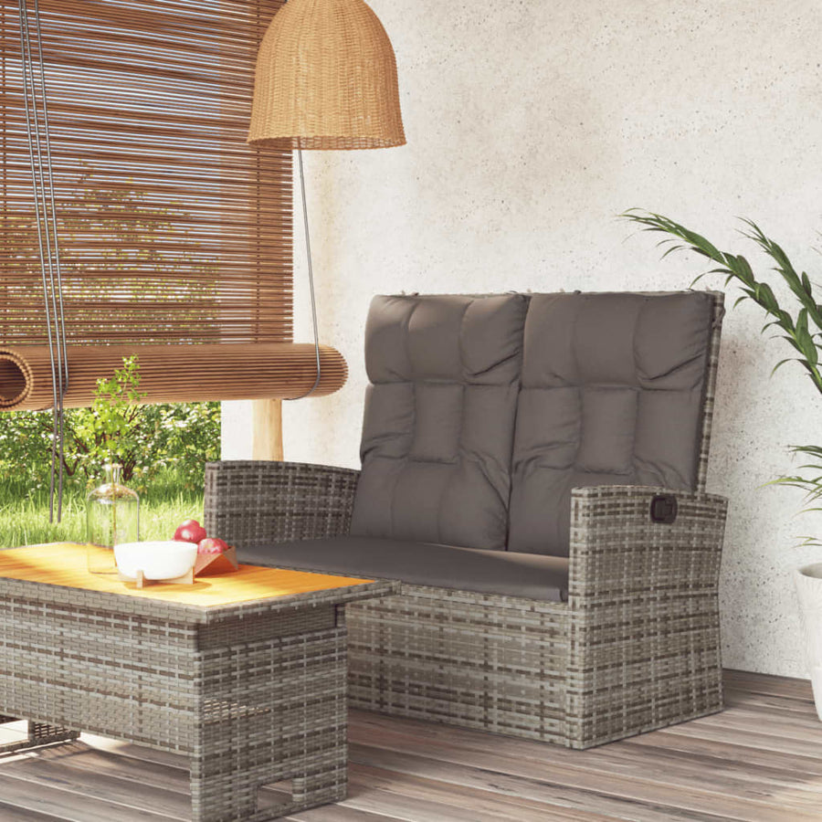 Tuinbank Verstelbaar Met Kussens 118 Cm Poly Rattan Grijs