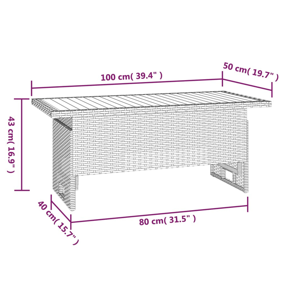 Tuintafel 100X50X43/63 Cm Acaciahout En Poly Rattan Grijs