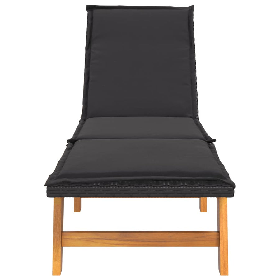 Ligbedden 2 st met kussens poly rattan en massief acaciahout Ja 2x Ligbed