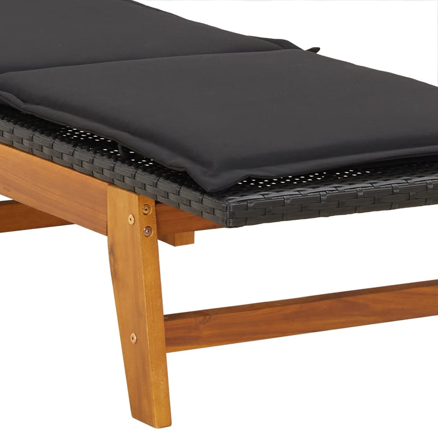 Ligbedden 2 st met kussens poly rattan en massief acaciahout Ja 2x Ligbed