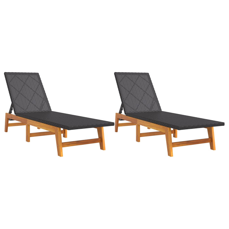 Ligbedden 2 St Poly Rattan En Massief Acaciahout Zwart En Bruin 1 Nee 2x Ligbed
