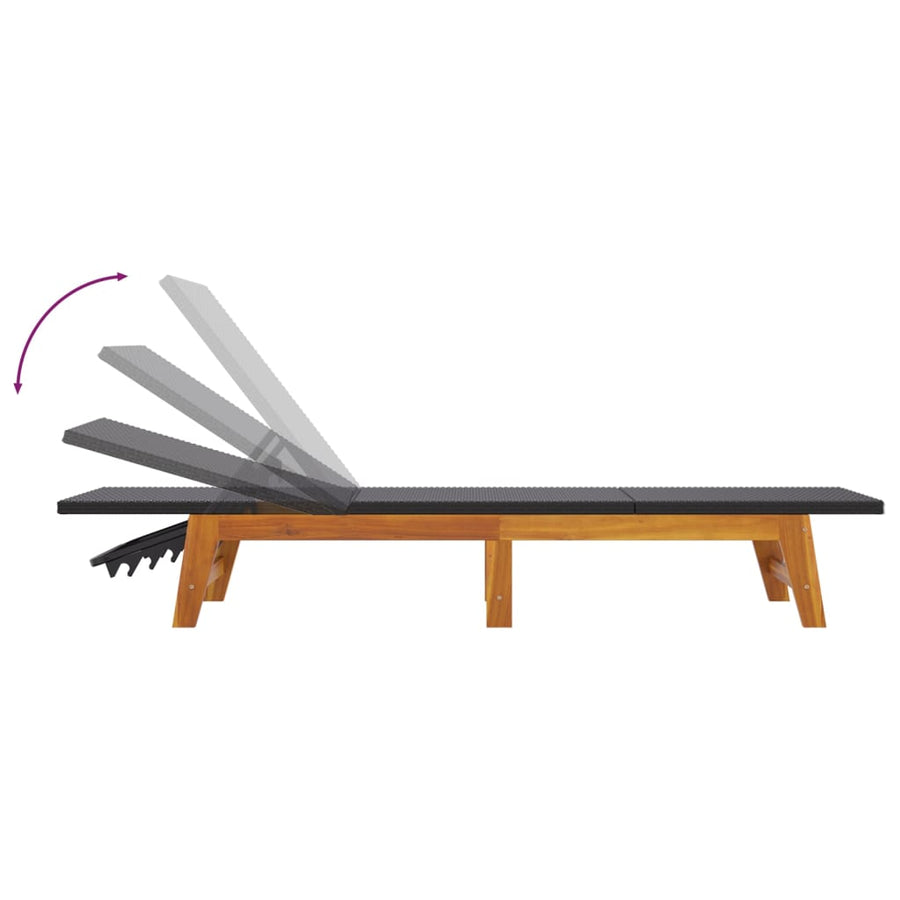 Ligbedden 2 St Poly Rattan En Massief Acaciahout Zwart En Bruin 1 Nee 2x Ligbed